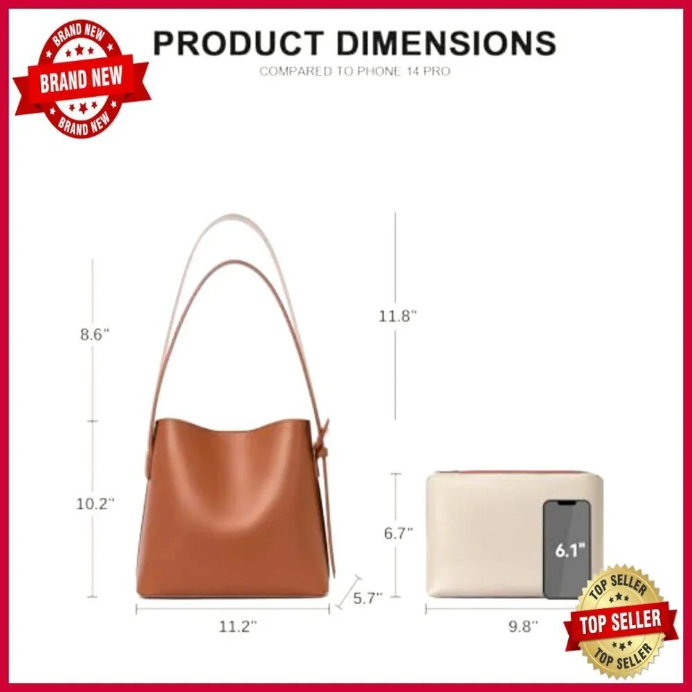 Vegan Leather Bucket Shoulder Bag Adjustable Strap Spacious Capacity